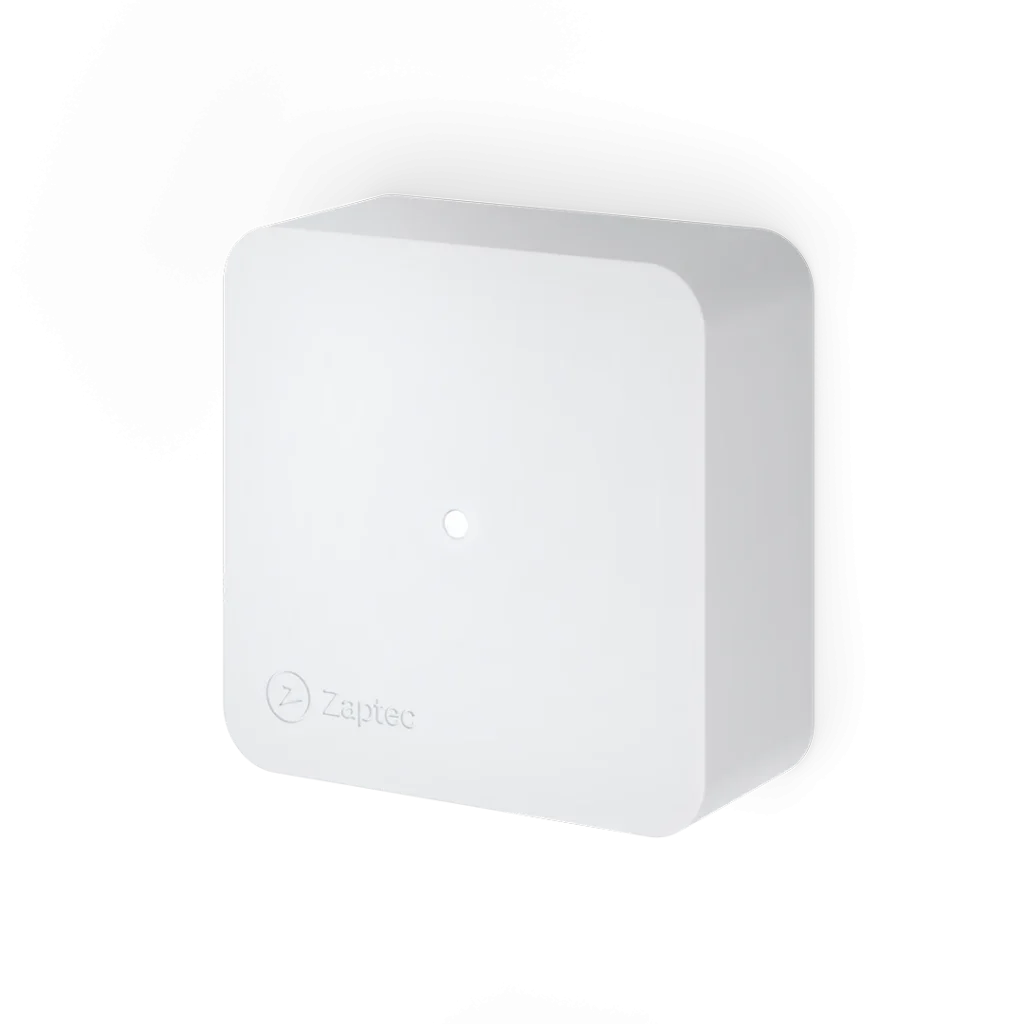 Valkoinen Zaptec Sense -järjestelmä sivuviistosta