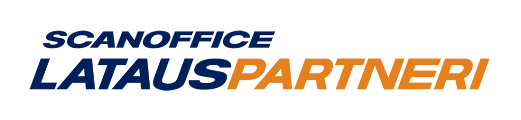 Scanoffice Latauspartneri -logo, oranssi ja sininen